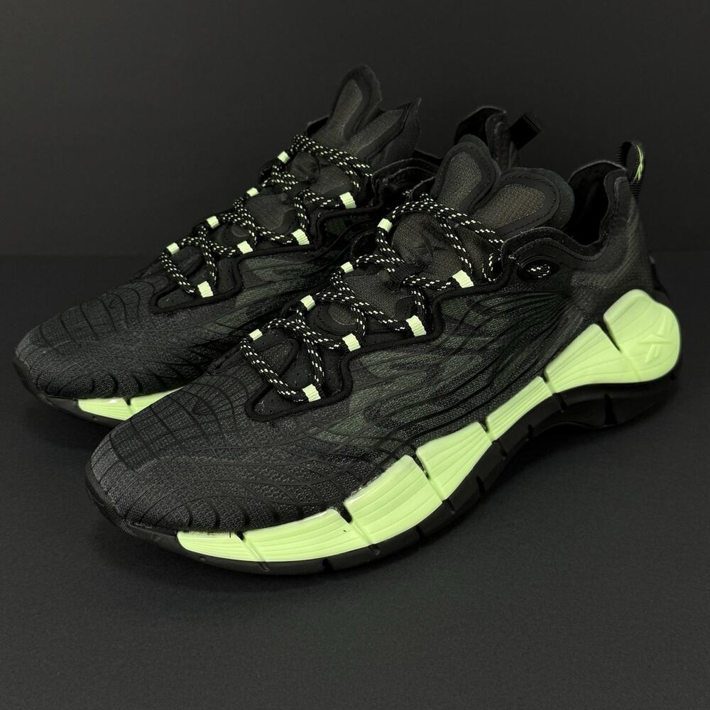 Reebok Zig Kinetica II Men’s 10 Running Shoes Black Green Volt G58281 Excellent